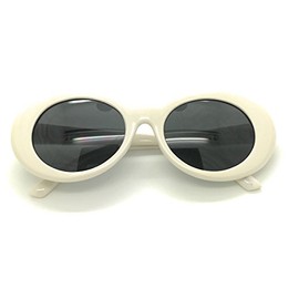 MyUV Bold Retro Oval Mod Thick Frame Round Sunglasses Clout Goggles Glasses (White/Smoke, 51)