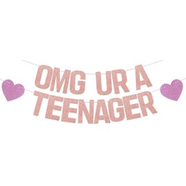 SJcysrilla Glitter OMG Ur A Teenager Banner 13th Birthday Party Decorations for Girl In My Teenager Era Cheers to 13 Years Anniversary Party Garland Bunting Sign Rose Gold