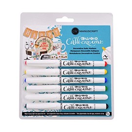 Manuscript Pen Company Callicreative Italic Crafter Markers – 6 Pieces – 2.5mm Italic Chisel nibs, 6 Colours, White