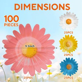 Yicentdp 100 Pack Daisy Floral Paper Plates Flower Disposable Dinner Plates 9.5 Inch Spring Summer Tableware for Boho Groovy Birthday Wedding Baby Shower Party Supplies (White, Yellow, Blue, Pink)