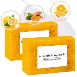 2pcs Turmeric Soap Bar - Kojic Acid & Turmeric Soap - Lemon,Kojic Acid, Acne, Dark Spots, Hyperpigmentation & Smooth Skin - Firming Pores,Refreshing,Deep Cleansing for Women,Men