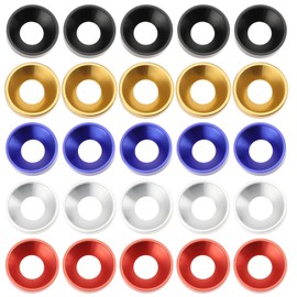 SG Store Pack of 25 M8 x 18 x 5 mm Countersunk Washers Aluminium Alloy Colourful Seals Contains 5 Pieces Each in Black/Red/Blue/Silver/Gold for Car Furniture Screw Accessories