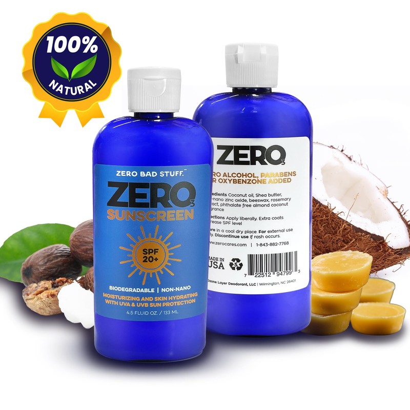 ZERO SPF 20 Natural Sunscreen, UVA/UVB Sunblock for Sport and