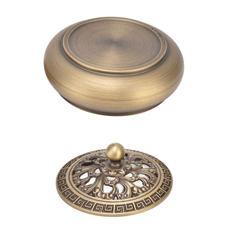 Antique Incense Burner Brass Holder with Lid Fireproof Cotton Interior