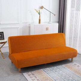 Armless Sofa Bed Covers Velvet Thick Stretch Futon Slipcover Folding Couch Moving Sofa Futon Cover without Armrests Furniture Protector for Living Room Pets Kids (Orange)