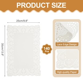 sourcing map 140pcs Paper Doilies, 13.8" x 9.8" Rectangle Lace Doilies Disposable Paper Placemats for Wedding Christmas Tableware Decoration White