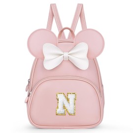 QLOVEA Backpack for Girls Kids Toddler, Bookbag for Teen Girl Kids Birthday Gifts, School Backpack for Girls with Cute Bow, Initial Pink N