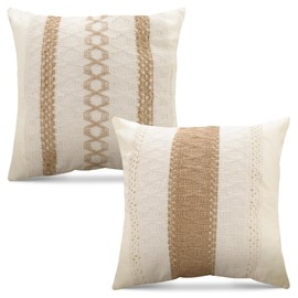 LELE LIFE 2Pcs 18 x 18 Inch Neutral Boho Throw Pillow Covers, Fine Textured Pillowcases Covers Tan Couch Pillow Covers Funky Decorative Pillow Covers for Couch