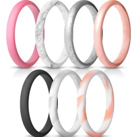 ThunderFit Stackable Silicone Wedding Rings for Women, Thin Rubber Engagement Bands 2.5mm Wide 1.8mm Thick - 1/2/3/4/5/7 Variety Multipack