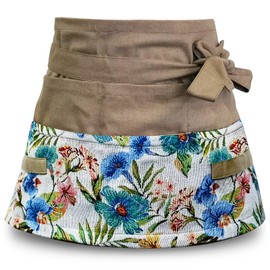 MILCIL Garden Apron for Woman, Gardening Florist Apron, Half Apron with 8 Pockets and 6 Fabric Hangers for Tools or Gloves, Morning Glory