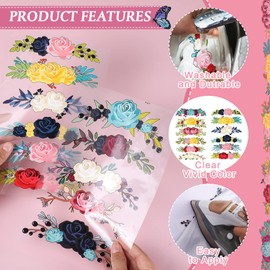 Leinuosen 49 Pcs Flower Iron on Decals Flower Heat Transfer Patches and Butterfly Stickers Iron on Decals Clothing Appliques for Clothes Jacket Shirts Dress Backpacks Bags