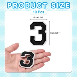 sourcing map 10 Pcs Number Patches 2.4" Height Number 3 Embroidered Decorative Repair Patches Iron/Sew on Embroidery Appliques for Decor Clothes Shoes Hats Backpacks DIY Crafts, Black