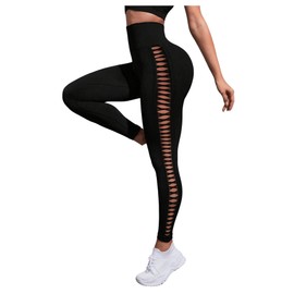 SweatyRocks Women's Solid Cut Out High Waist Stretchy Long Yoga Athletic Legging Black S