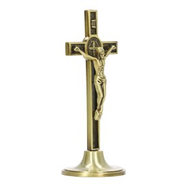 Cruz Católica de Aleación de Zinc, Cruz Vertical de Pared de Metal con Base Extraíble, Religioso para el Lugar de Trabajo de la Iglesia en Casa (Color Cobre)