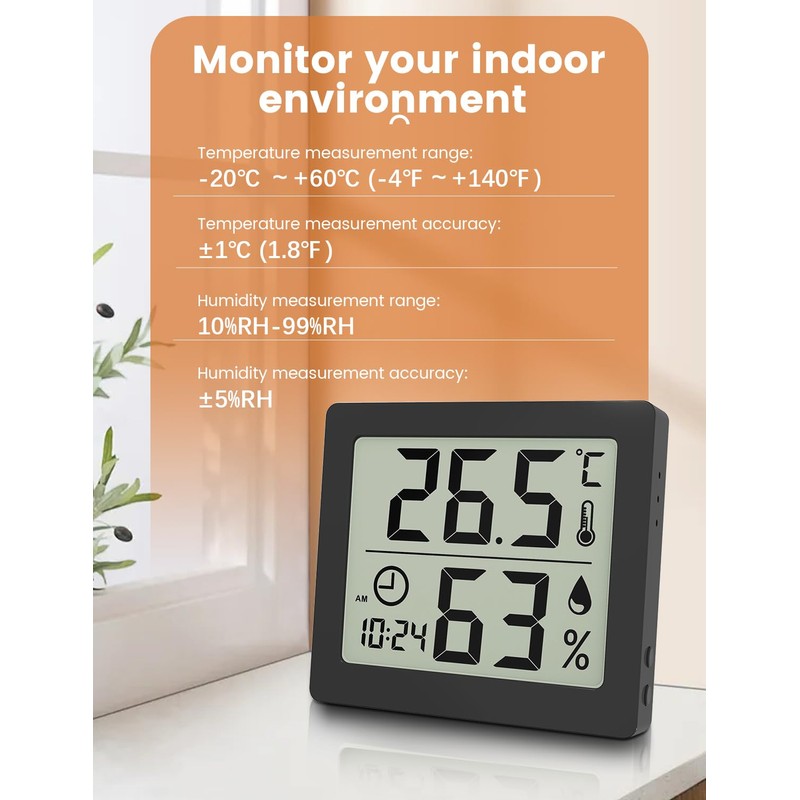 Digital Thermo-Hygrometer Indoor Thermometer Hygrometer Temeo Hygro Indicator 3.1 Inch