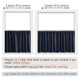 Blackout Navy Blue Short Curtains 24 Inch Length for RV Kitchen Basement Set 2 Panels Thermal Insulated Room Darkening Rod Pocket Small Window Curtain for Bathroom,42 Inch Wide by 24 Inches Long
