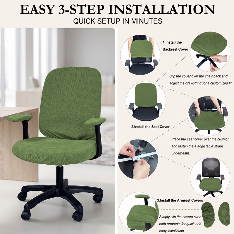 NeColorLife 4PCS Office Chair Cover Set,Desk Chair Slipcover,Matcha Green