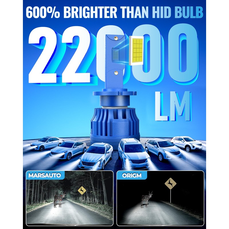 Marsauto D4S D4R Bulbs，500% Brightness, 22000 Lumens 45W 6000K White