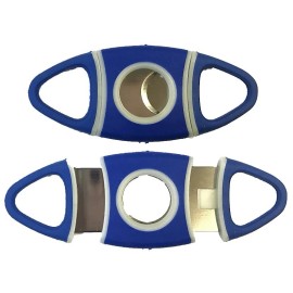 Eclipse Durable High Quality Rubberized Double Blade Cigar Cutter, Blue & White