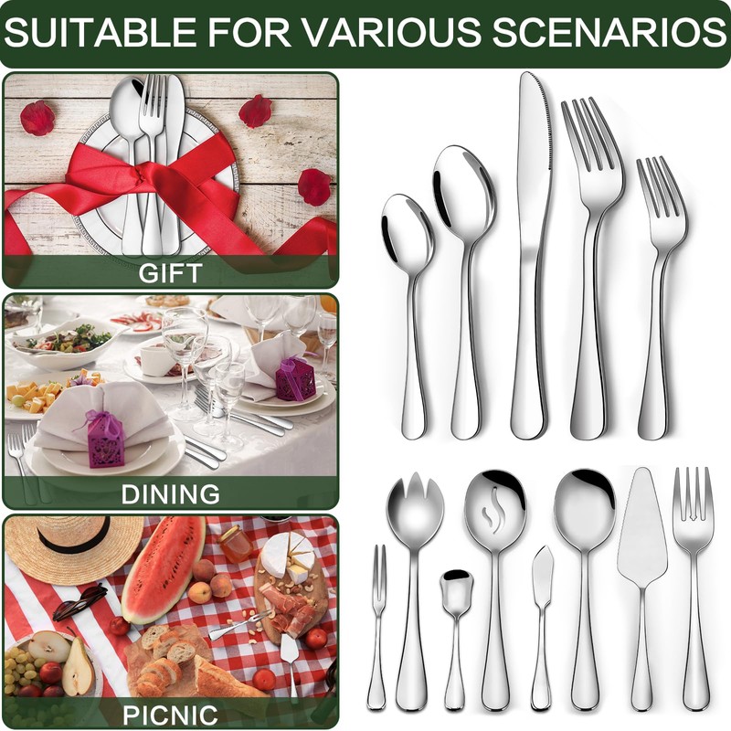 68 Pieces Silverware Set with Serving Utensils Set, CEKEE Stainless