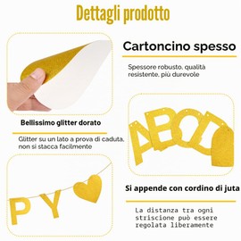 Ghirlanda personalizzata, 54 lettere in carta dorata, con corda di iuta da 10 m, ghirlanda di lettere fai da te, festone di compleanno per ragazze e donne, benvenuto a casa, decorazioni per feste