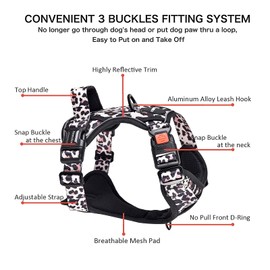 Petmolico No Pull Dog Harness Set with Leash Attachment Easy Control Handle Reflective Harness Vest Small Breed, Puppy Vest and Leash Set with Poop Bag Holder, Small - Leopard