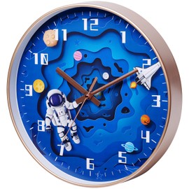 KSYOU 12 Inch Silent Movement Kids Space Silent Creative Wall Clock, Operated for Wall Clock for Office, Classroom, Bedroom, Bathroom, Living Room, Restaurant, Children's Room，Kitchen(30 cm/ 12")