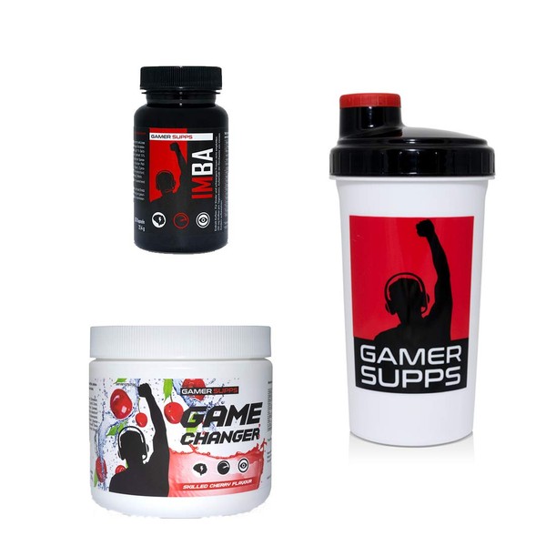 GAMER SUPPS Game Changer + IMBA Pro Energy Booster Pack, 280 g + 60 Capsules + Shaker, Flavour: SkiLLed Cherry