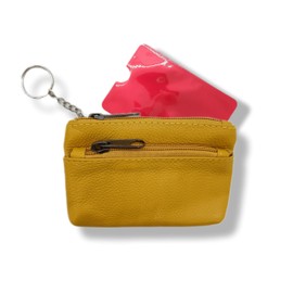 Women's Small Genuine Leather Wallet, RFID Protective Case, Mini Wallet with Key Ring and Compartments,, Yellow, Minimal