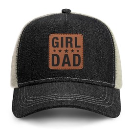 Girl Father Daddy Dad hat Gifts Fathers Day Birthday for Dad Papa from Daughter Son Black Trucker Leather Patch Hat