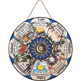 Mocozim Wheel of The Year Rustic Round Hanging Wood Sign, Sabbats Pagan Witch Sign, Wiccan Holidays, Wicca Calendar, Yule Altar, Celestial Sign, Christmas Sign Door Sign 10"x10"