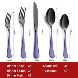 Onlycooker 20-Piece Black Silverware Set 18/0 Stainless Steel Flatware Purple Handle Cutlery Set Service for 4 Dinner Knives Forks Spoons Set Mirror Finish Dishwasher Safe