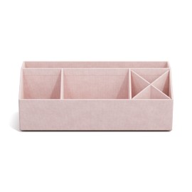 BIGSO ELISA Schreibtisch Organizer mit 4 Fächern – Ordnungssystem für Zettel, Büroklammern, Stifte usw. – Sortierkasten aus 100% recycelter Faserplatte und Papier in Leinenoptik – rosa