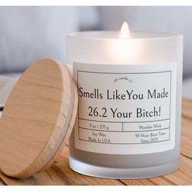 Marathon Gift Ideas, 26.2 Candle, Runner Gifts, Funny Runner Gifts, Race Day Gift, Runners Motivation, 9 oz Frosted Glass, Wooden Wick, 50 Hour Burn Time (Fraser Fir)