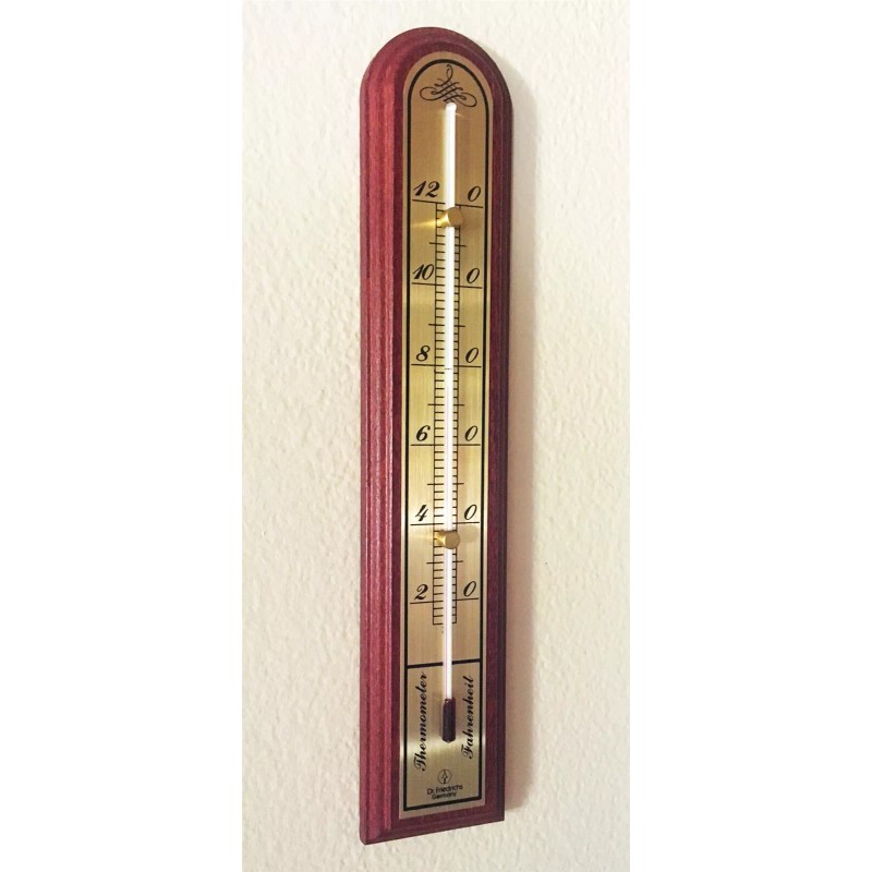 Hokco Analog Wall Thermometer Wood Mahogany Finish Brass Fahrenheit Scale