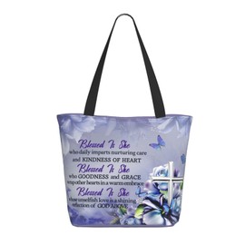 VelumVista Bible Tote Bag Christian Faith Grocery Bag Inspirational Church Bags With Zipper For Women Mothers Day Gifts