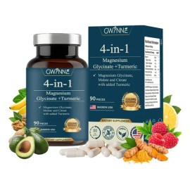 Gwynne 4 En 1 Triple Magnesium Complex 90 Cápsulas1322mg De Glicinato De Magnesio,malato De Magnesio Y Citrato De Magnesio,2000mg De Curcumina,para...