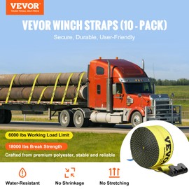 VEVOR Truck Straps, 4" x30' Heavy Duty Tie Down w/Flat Hooks 18,000lbs Break Strength, WLL# 6000lbs, Cargo Straps tie Down for Flatbeds, Trucks, Trailers, Farms, Rescues, Tree Saver, Yellow(10 Pack)