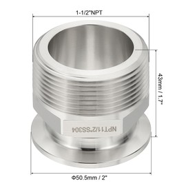 PATIKIL 1.5 in TC Tri Clamps Adaptor, 1pcs Tri Clamps Fittings to NPT 1-1/2 Male Thread Adaptor Hexagonal Sanitary 304 Stainless Steel for Food Beverage Equipment, 50.5mm Ferrule