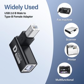 SinLoon USB 2.0 Type B Printer Adapter 90 Degree Type B Male to Female Converter MIDI Extender USB 2.0 Printer Connector for Printer, Scanner, Mixer, 2pcs (Black) (D)