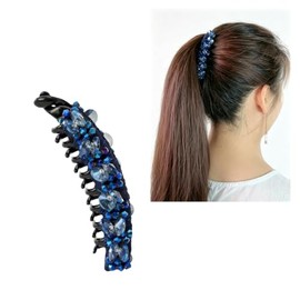 Crystal Banana Hair Clip, SparklyRhinestone Vertical Hair Barrette,Non-Slip Hair Claw for Women PonytailHolder, Decorative Hair Accessories