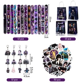 86 Pieces Wednesday Party Bag Children's Birthday Set, Snap Bracelet Children's Set, Party Gift Bag Birthday, DIY Stickers Children, Key Chain Children, for Boys and Girls Party Favours (B)