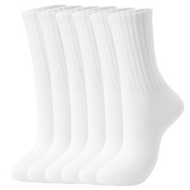 SHIZEN White Crew Socks for Women, Womens Crew Socks White Quarter Thick Cotton Socks Women White Thin Crew Socks Long Mid Calf Athletic Socks Women 3 Pairs Pack Size 6-11 (S2054-3W)