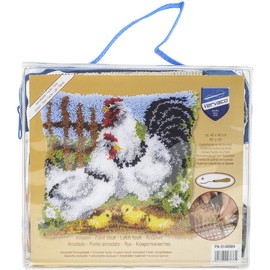 VERVACO Kit Latch Hook Cuscino Famiglia di POLLI in Una Fattoria Kit Gancio di Chiusura Tappeto ca. 40 x 40 cm Set Ricamo Principianti Casa Decorazioni attività Creative Adulti Hobby Gobelin Cuscino