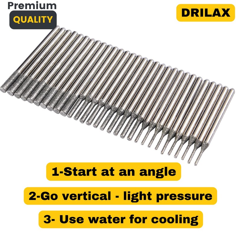 Drilax 1mm 2mm 3mm Diamond Drill Bits for Glass, Stone,