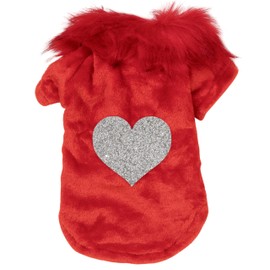 Rambla Pet Cardigan with Bling Heart, Stylish, Customizable, Sparkling, Comfortable, for Fashionable Dogs or Cats, Red, Small, Sold Individually