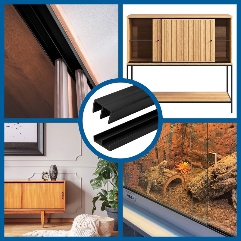 1/4" Panel Sliding Door Track - 48" Black Plastic Upper