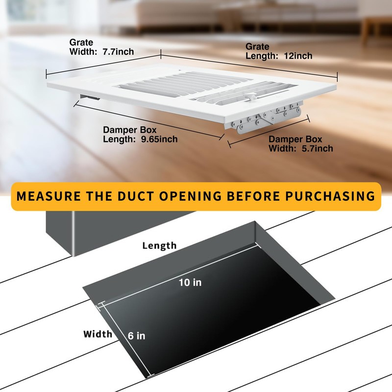 10x6 Inch(Duct Opening) FanGoFast Ceiling Register Wall Vent 3-Way Steel