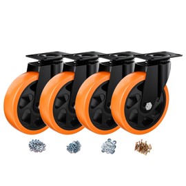 ASHGOOB 5 Inch Caster Wheels, Casters Set of 4 Heavy Duty, Orange Polyurethane (PU) Casters, Industrial Swivel Top Plate Castor Wheels for Workbench/Furniture/Cart (Pack of 4)
