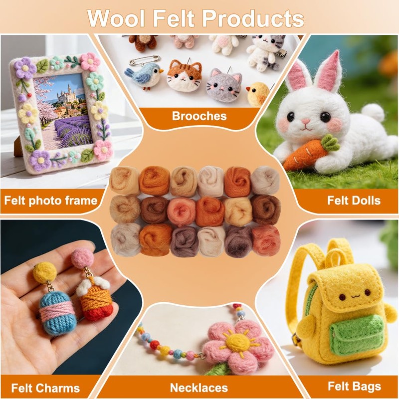 Ainiv 18 Pcs Needle Felting Wool, 9 Colors x 2